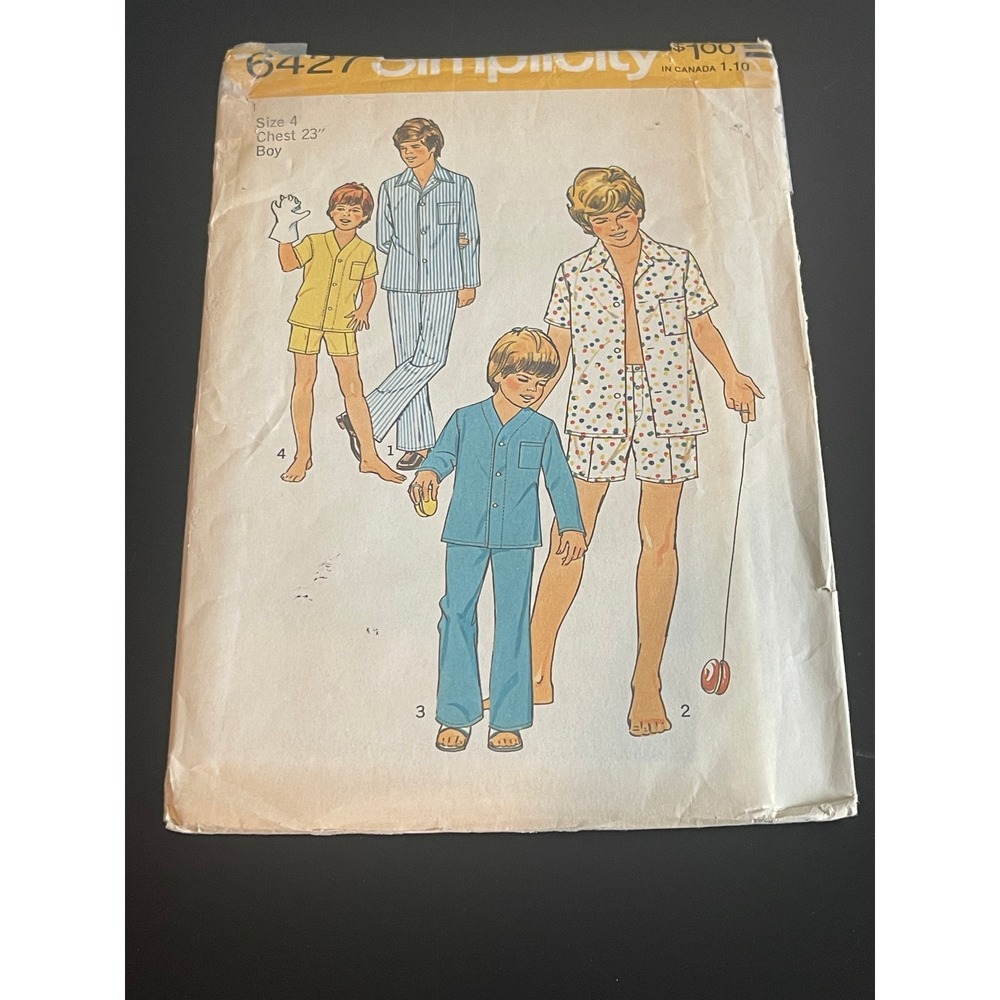 00613 - Simplicity VTG 6427 Boys/Teen Boys Pajamas Sewing Pattern‎ Size 4 UNCUT